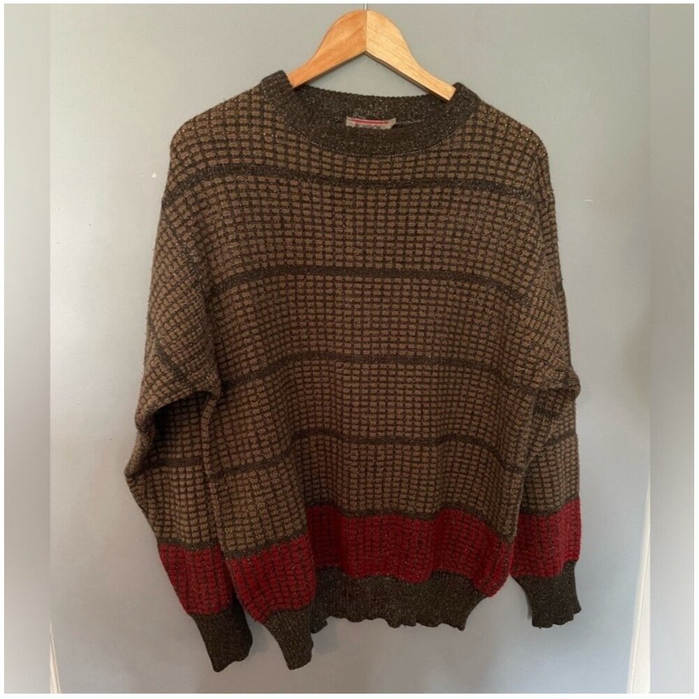 Men's Vintage Brown & Red Stripe Crewneck Sweater Size Medium – VG